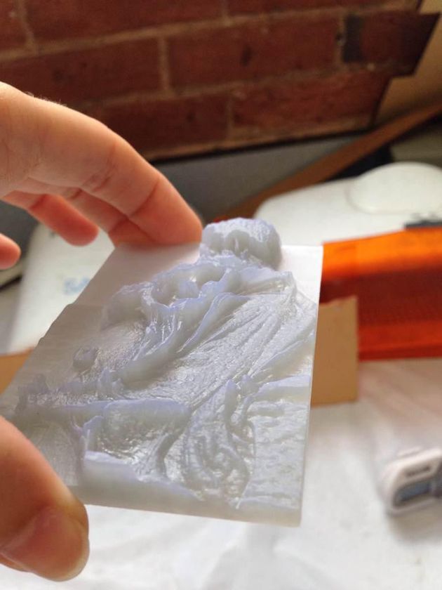 A view of the lithopane with the back facing up.